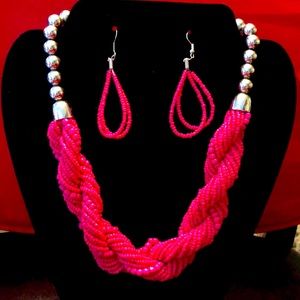Paparazzi pink beaded necklace with earrings